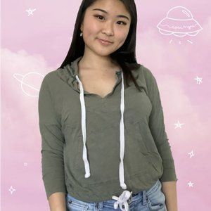 Army green cropped hoodie